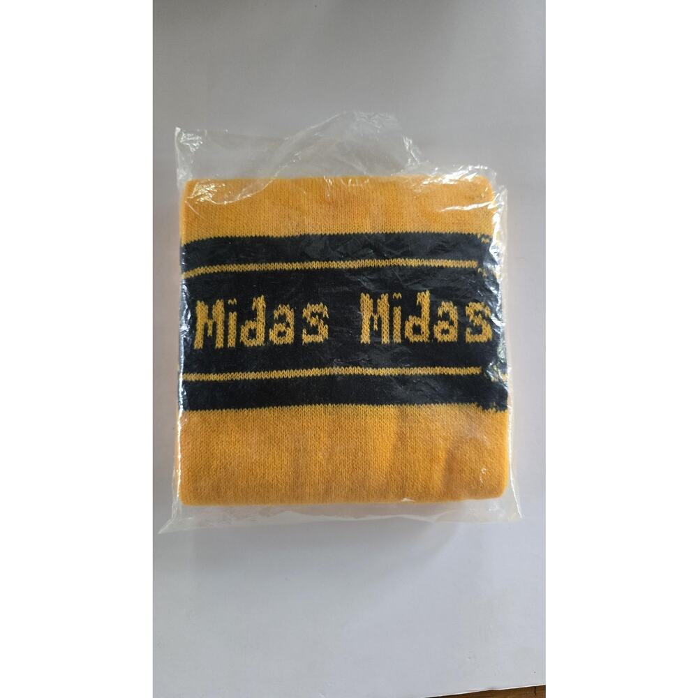 Vintage Midas Muffler Scarf Mens One Size Yellow Knit Fringe Advertising Auto